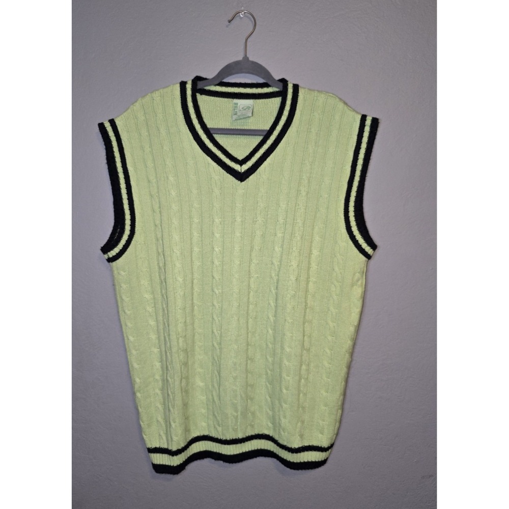 VTG BKLYN Cable Knit Sweater Vest Green Academia Preppy Varsity Mens Size XL
